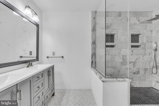 19 Center St, Barnegat, NJ 08005 - full bathroom featuring double vanity, a walk in shower, baseboards, and tile patterned floors