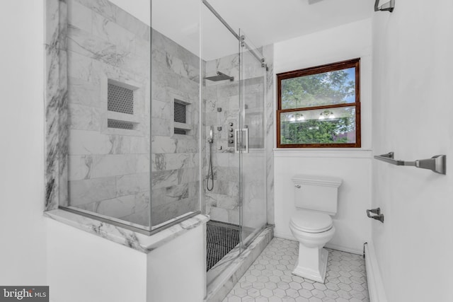 19 Center St, Barnegat, NJ 08005 - full bathroom with toilet, a shower stall, tile patterned flooring, and baseboards