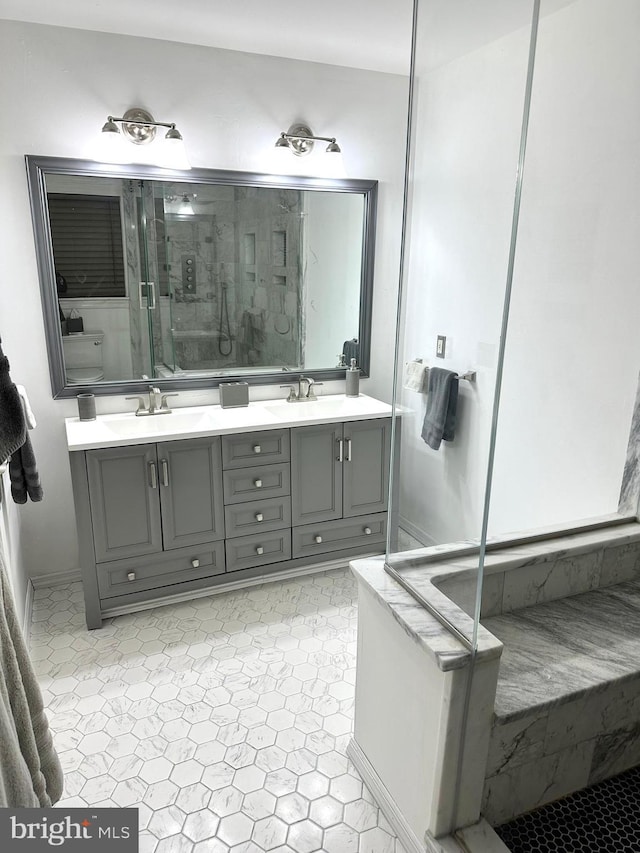 19 Center St, Barnegat, NJ 08005 - bathroom featuring double vanity and a stall shower