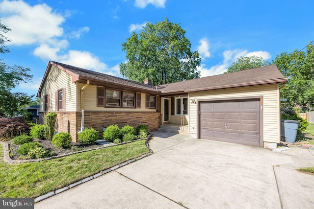 835 Wayside Ln, Haddonfield, NJ 08033 - single story home with a garage, concrete driveway, and a chimney