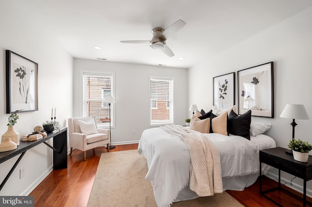 214 S Madeira St S, Baltimore, MD 21231 - bedroom with wood finished floors, ceiling fan, baseboards, and recessed lighting