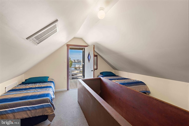 215 W 23rd St, Ship Bottom, NJ 08008 - carpeted bedroom featuring access to outside, vaulted ceiling, and baseboards
