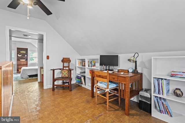 1011 Woodcliffe Ave, Media, PA 19063 - office area with vaulted ceiling and a ceiling fan