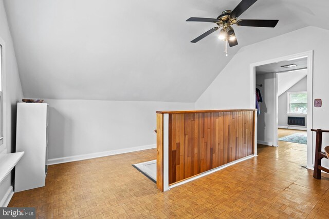 1011 Woodcliffe Ave, Media, PA 19063 - additional living space featuring vaulted ceiling, ceiling fan, and baseboards