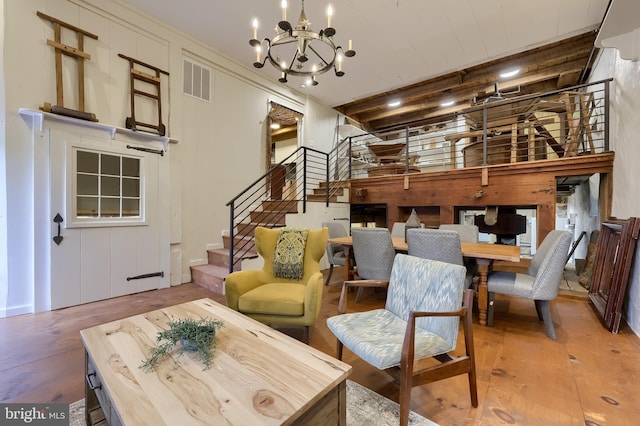 1700 N Texter Mountain Rd, Reinholds, PA 17569 - living area with light wood finished floors, stairs, and a chandelier