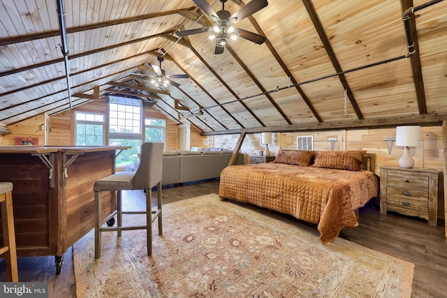 1700 N Texter Mountain Rd, Reinholds, PA 17569 - bedroom with wood finished floors, lofted ceiling, wood walls, and wooden ceiling