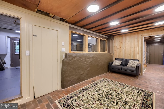 1700 N Texter Mountain Rd, Reinholds, PA 17569 - finished basement with brick floors and wood walls