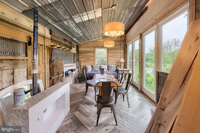 1700 N Texter Mountain Rd, Reinholds, PA 17569 - dining space featuring wood walls, vaulted ceiling, and wood ceiling