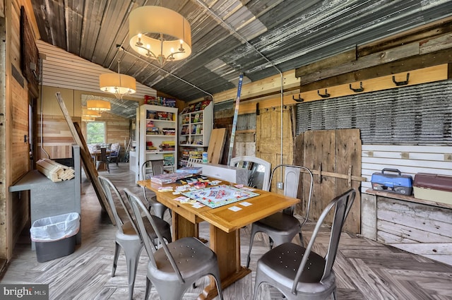 1700 N Texter Mountain Rd, Reinholds, PA 17569 - dining area featuring wood walls and lofted ceiling