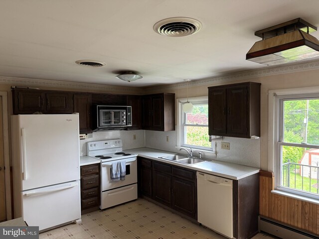 402 W Summit St, Mohnton, PA 19540 - kitchen featuring white appliances, baseboard heating, a sink, light countertops, and dark brown cabinets