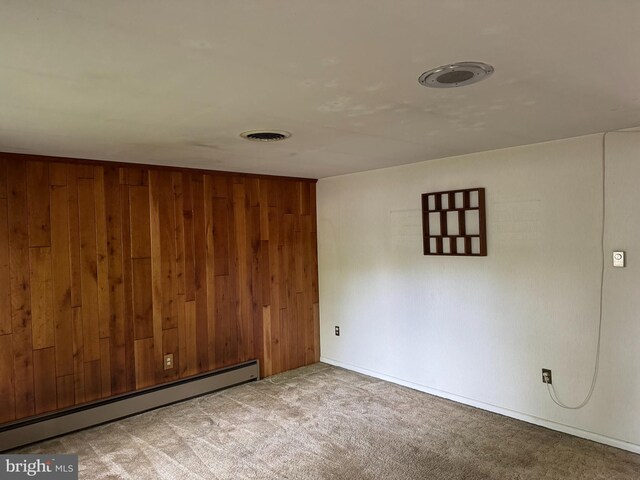 402 W Summit St, Mohnton, PA 19540 - unfurnished room with a baseboard radiator, wood walls, and carpet floors