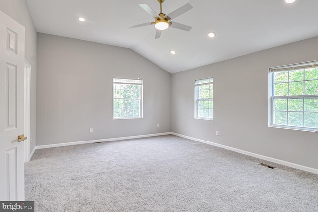 3604 White Ave, Baltimore, MD 21206 - carpeted spare room featuring recessed lighting, baseboards, ceiling fan, and vaulted ceiling