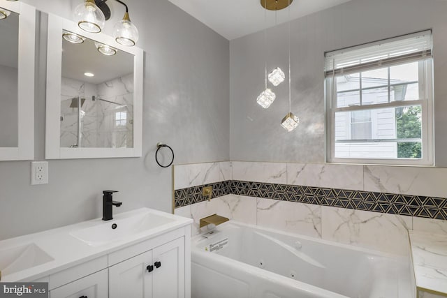 3604 White Ave, Baltimore, MD 21206 - full bath featuring a marble finish shower, a whirlpool tub, and double vanity