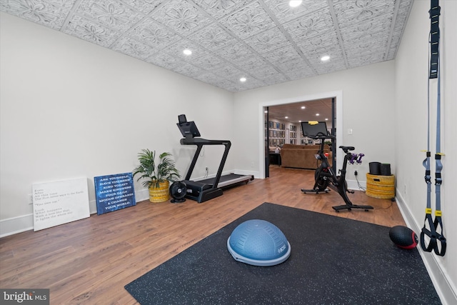 5 Raintree Rd, Chadds Ford, PA 19317 - exercise room featuring wood finished floors, baseboards, recessed lighting, and an ornate ceiling