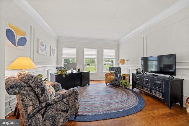 5 Raintree Rd, Chadds Ford, PA 19317 - living area featuring a decorative wall, wood finished floors, and ornamental molding