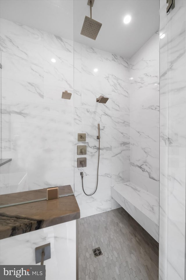 5 Raintree Rd, Chadds Ford, PA 19317 - full bathroom featuring a marble finish shower and recessed lighting