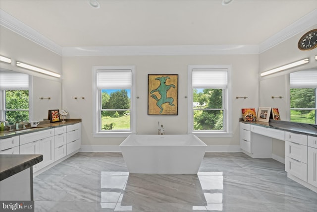 5 Raintree Rd, Chadds Ford, PA 19317 - full bath with ornamental molding, two vanities, and healthy amount of natural light