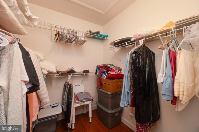 314 Valley Ct, Sinking Spring, PA 19608 - walk in closet featuring wood finished floors and attic access