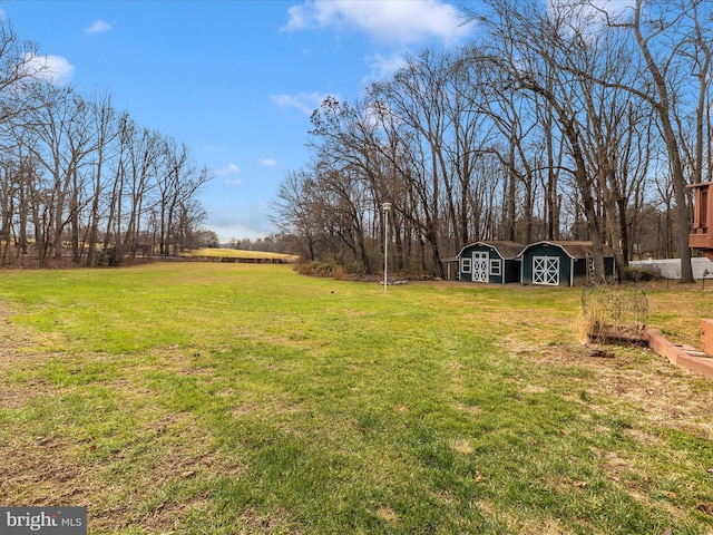 view of grassy yard with an outbuilding