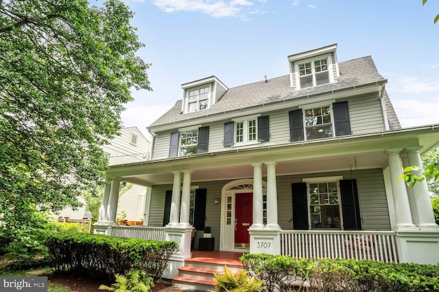 3707 Thornapple St, Chevy Chase, MD 20815 - view of front of house featuring a porch and a shingled roof