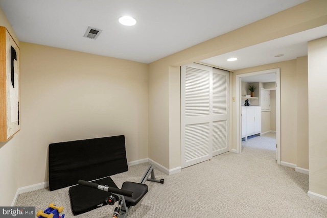 3707 Thornapple St, Chevy Chase, MD 20815 - exercise room featuring baseboards, carpet, and recessed lighting