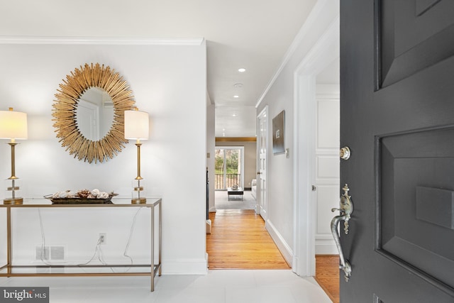 710 Belgrove Rd, Mclean, VA 22101 - entryway with recessed lighting, baseboards, light tile patterned flooring, and ornamental molding