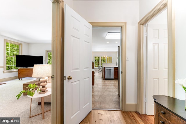 16909 Batchellors Forest Rd, Silver Spring, MD 20906 - hallway with baseboards, healthy amount of natural light, and light wood-style flooring