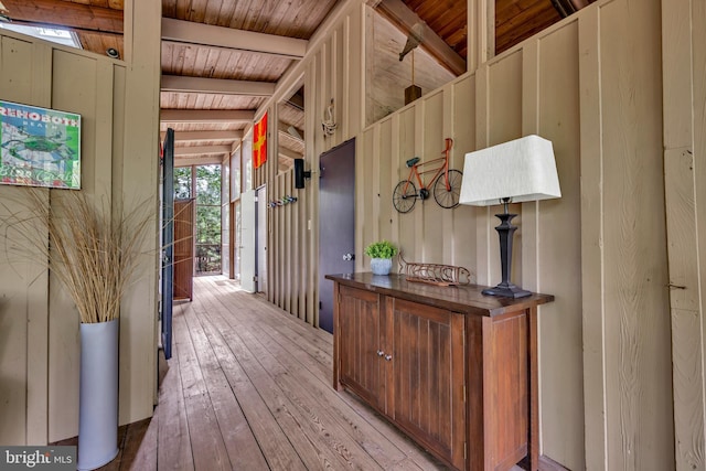 17 Robins Ln, Rehoboth Beach, DE 19971 - hall with hardwood / wood-style floors and wood ceiling