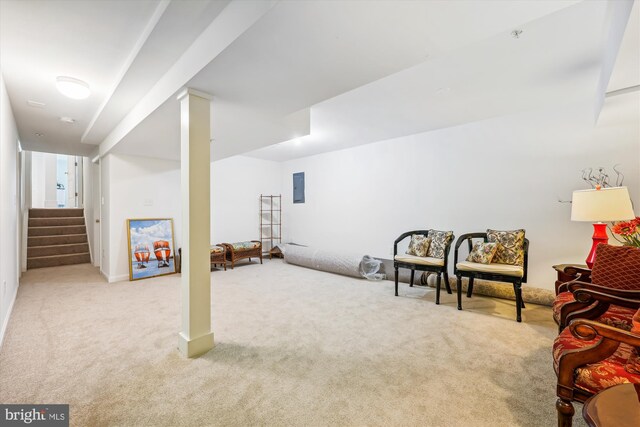 15613 Ancient Oak, North Potomac, MD 20878 - finished basement with light carpet, stairway, and electric panel