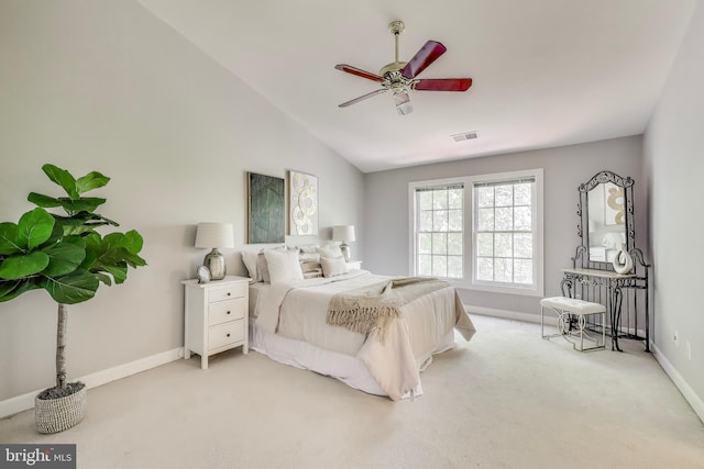 9093 Acheson Ct, Lorton, VA 22079 - bedroom featuring light colored carpet, baseboards, vaulted ceiling, and ceiling fan