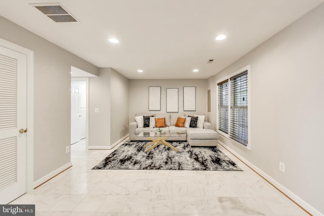 9093 Acheson Ct, Lorton, VA 22079 - living area featuring recessed lighting, marble look tiles, and baseboards