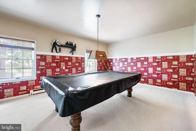 1213 Terrylynn Ct, Herndon, VA 20170 - game room featuring carpet, a baseboard heating unit, billiards table, and baseboards