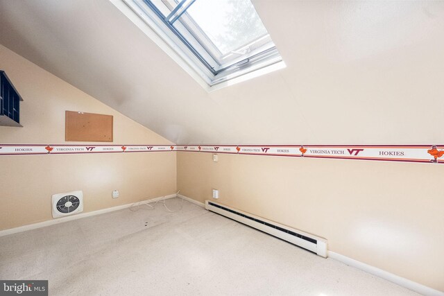 1213 Terrylynn Ct, Herndon, VA 20170 - bonus room with a baseboard radiator, carpet, a skylight, lofted ceiling, and baseboards