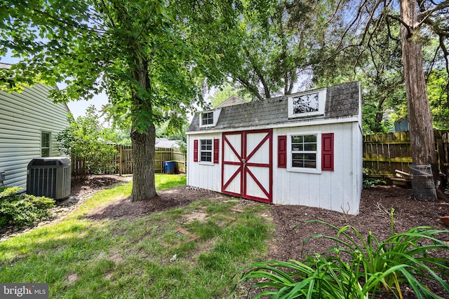 1213 Terrylynn Ct, Herndon, VA 20170 - view of shed featuring central AC unit and a fenced backyard