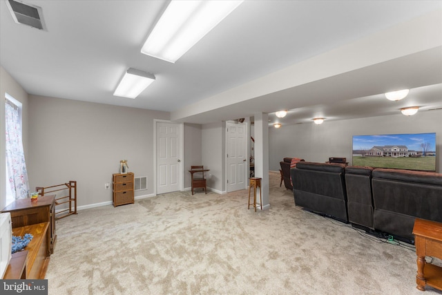 living room with carpet flooring and baseboards
