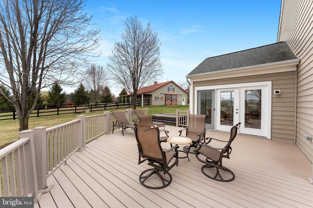 wooden deck with french doors
