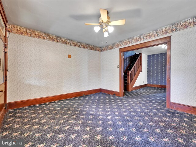 45 Front St, Lititz, PA 17543 - unfurnished room with carpet floors, ceiling fan, baseboards, and wallpapered walls