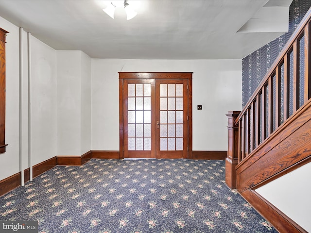 45 Front St, Lititz, PA 17543 - carpeted entrance foyer with baseboards, stairs, and french doors