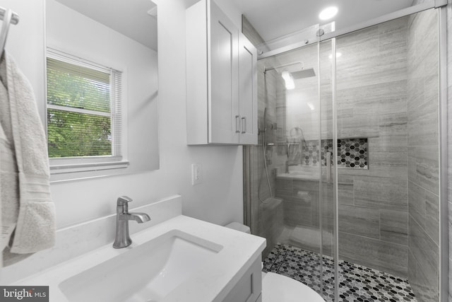 8313 Accotink Rd, Lorton, VA 22079 - bathroom with toilet, vanity, and a stall shower