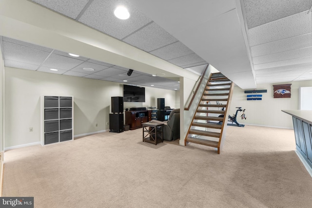 8313 Accotink Rd, Lorton, VA 22079 - finished below grade area with a drop ceiling, carpet floors, stairway, recessed lighting, and baseboards