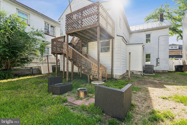 707 S Braddock St, Winchester, VA 22601 - back of property featuring stairway, metal roof, a deck, a standing seam roof, and a chimney