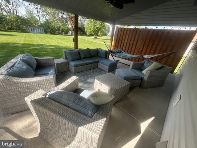 3603 Regency Dr, Reading, PA 19608 - view of patio with ceiling fan and an outdoor hangout area
