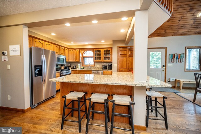 285 Cherry Heights Ln, Mc Henry, MD 21541 - kitchen featuring appliances with stainless steel finishes, plenty of natural light, a kitchen breakfast bar, and recessed lighting