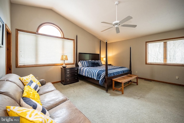 285 Cherry Heights Ln, Mc Henry, MD 21541 - carpeted bedroom featuring vaulted ceiling, multiple windows, baseboards, and a ceiling fan