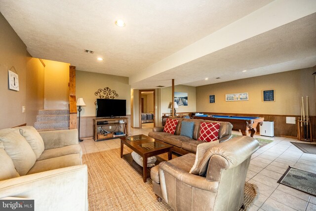 285 Cherry Heights Ln, Mc Henry, MD 21541 - living area featuring light tile patterned floors, billiards, stairs, and recessed lighting