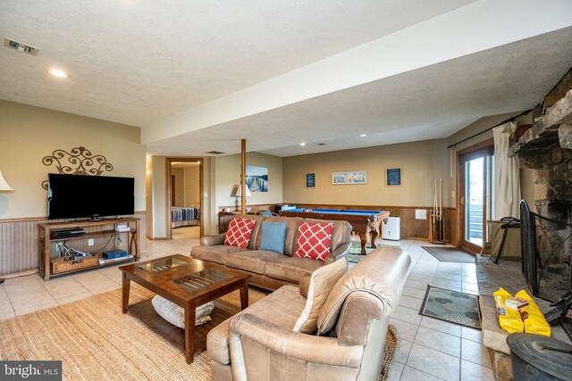 285 Cherry Heights Ln, Mc Henry, MD 21541 - living area with billiards table, tile patterned floors, a textured ceiling, a wainscoted wall, and recessed lighting