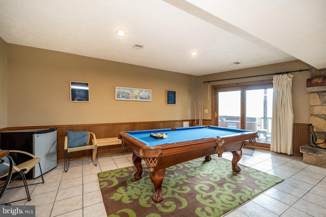285 Cherry Heights Ln, Mc Henry, MD 21541 - game room with a wainscoted wall, light tile patterned flooring, pool table, and recessed lighting