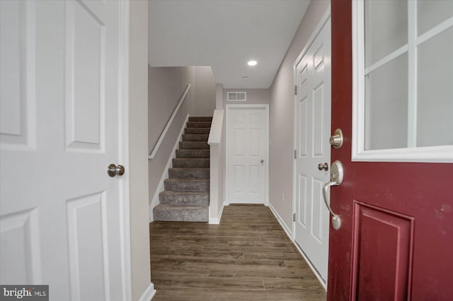 112 Veery Way, Port Matilda, PA 16870 - entrance foyer with stairs, wood finished floors, baseboards, and recessed lighting