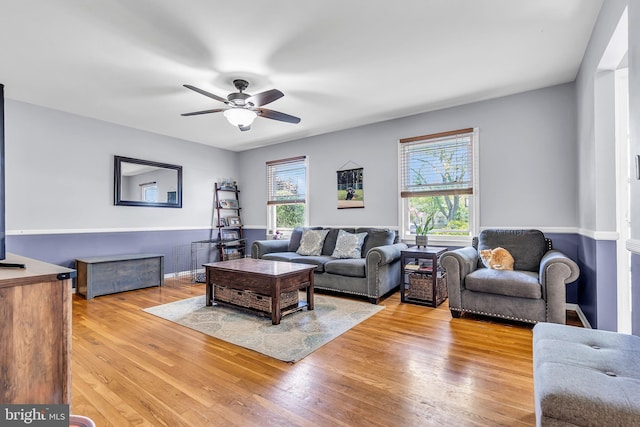 16 Bayberry Dr, Lanoka Harbor, NJ 08734 - living room with ceiling fan and light wood-style floors