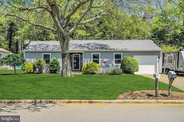 16 Bayberry Dr, Lanoka Harbor, NJ 08734 - single story home with an attached garage, a front lawn, and a shingled roof
